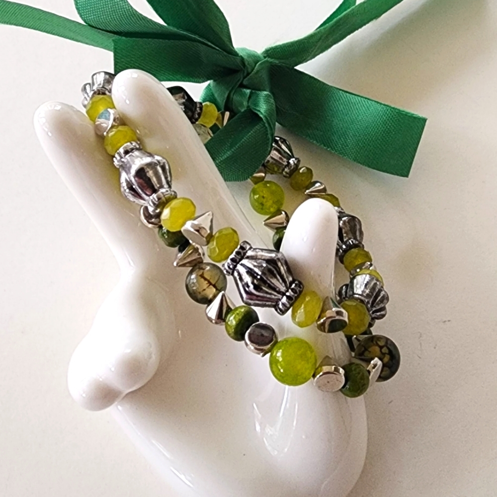 🐲 Spiked Peridot Dragon Vein Bracelet Duo